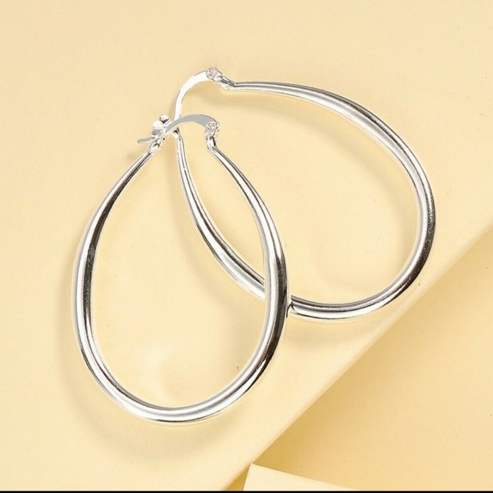 925 Sterling Silver Smooth Circle 41mm Hoop Earrings - Picture 3 of 5
